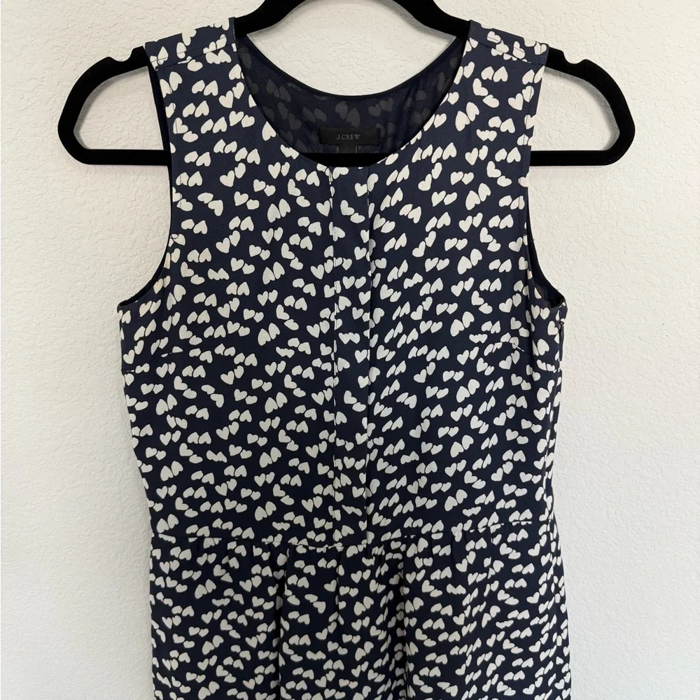 J. Crew Half-Placket Sheath Dress in Navy Blue and White Tossed Hearts Size 0 - Picture 5 of 13